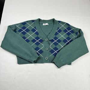 Hollister Womens Cropped Cardigan Argyle Button Sweater Preppy  Academia MEDIUM